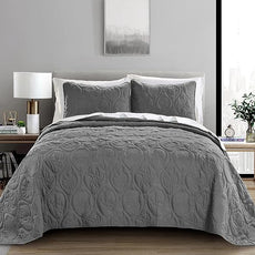 Pure Bedding Quilt Set King/Cal King/California King Size Dark Grey - Oversized Bedspread - Microfiber Coverlet - Includes 1 Quilt and 2 Shams, Ocean Star Pattern