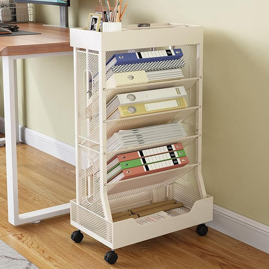 COVAODQ Rolling File Cart Book Cart with Wheels Mobile Bookshelf File Organizer Beside Desk, Free-Standing File Holder, Paper Letter Tray Organizer Mesh Desk Organizer for Office School