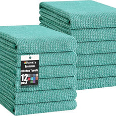 Homaxy Premium Kitchen Towels(18”x 28”, 12 Pack), Large Cotton Kitchen Hand Towels, Flat and Terry Dish Towels, 380 GSM Highly Absorbent Tea Towel Set with Hanging Loop, Teal