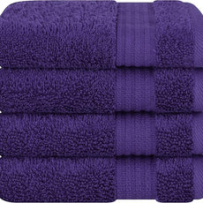 Cotton Paradise 100% Cotton Turkish Washcloth Set for Bathroom, 4 Piece Soft Absorbent Small Hand Face Towels Wash Rags, Purple