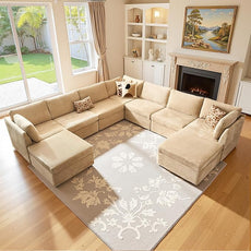 Large 9 Seat Modular Sectional Sofa with Ottoman Seat Corduroy Sleeper Sectional Sofa Bed Oversized Convertible Modular Couch for Living Room