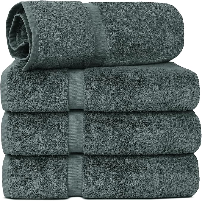 Chakir Turkish Linens | Hotel & Spa Quality 100% Cotton Luxury Turkish Towels | Soft & Absorbent (30x60 Inches Extra Large Bath Towels, Set of 4 - Dark Gray)
