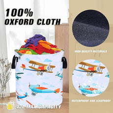 Funny Plane Laundry Basket Foldable Oxford Cloth Tote Bag Laundry Hamper Clothes Storage Bucket Organizer For Bathroom/Laundry Storage/Bedroom Storage Basket 17.7x13.7 Inch