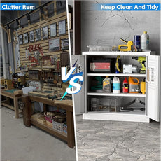 SUXXAN Metal Storage Cabinet with Pegboard 31.5'' x 31.5'' x 16.5'',Lockable Rolling Steel Storage Cabinet with 5 Adjustable Shelves and Door for Garage, Office, Kitchen, Assembly Required(White)