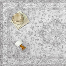 Grey Gray Area Rug 4x6 Washable Vintage Carpet for Office Living Room Soft Retro Low Pile Thin Indoor Rug Non Slip Oriental Medallion Floor Cover for Bedroom Kitchen Dining Room