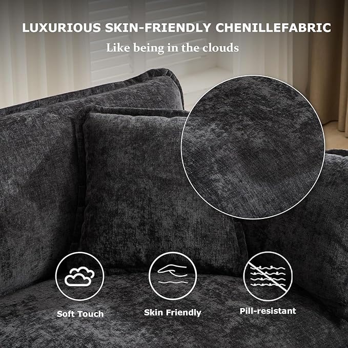SoarFlash Chenille Sectional Middle Position Sofa, Black