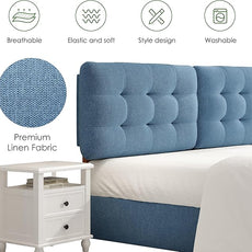 Tufted Upholstered King Headboard, Adjustable Height King Size Headboard Only from 39”to 44” with Durable Solid Wood Legs, Modern Button Diamond Fabric Head Board with Width Adapters, Blue