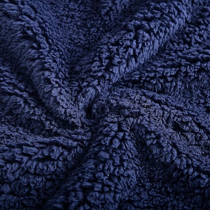 Reafort Ultra Soft Sherpa Euro Sham Pillow Case 26"x26" Replacement with Zipper Closure (Navy, 26"x26" Euro Sham)