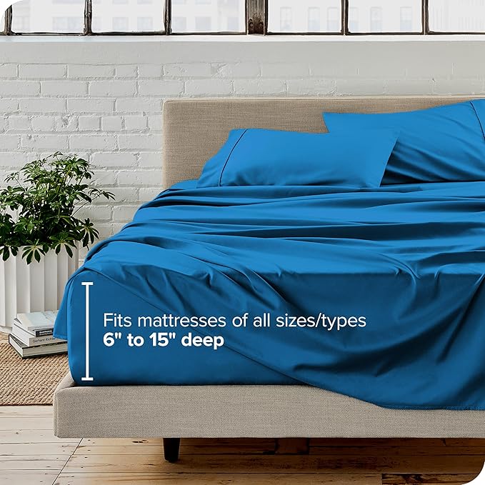 Bare Home King Sheet Set - Luxury 1800 Ultra-Soft Microfiber King Bed Sheets - Double Brushed - Deep Pockets - Easy Fit - 4 Piece Set - Bedding Sheets & Pillowcases (King, Medium Blue) BareHome