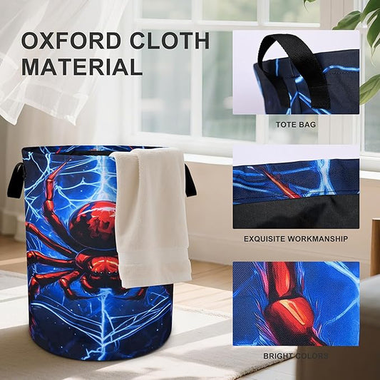 Halloween Web Laundry Basket Foldable Oxford Cloth Tote Bag Laundry Hamper Clothes Storage Bucket Organizer For Bathroom/Laundry Storage/Bedroom 19.6x15.7 Inch