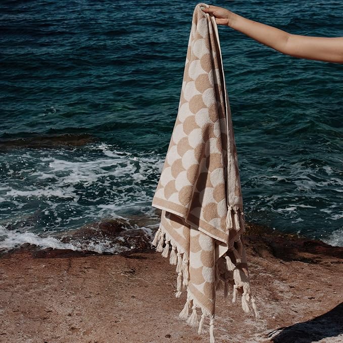 sea me at home 100% Turkish Cotton Bath, Beach, and Pool Towel with Unique Design - 31x62 Inches (Calm Sands)