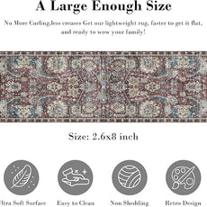 RUGSURE Washable Area Rugs - Perfect for Living Room, Bedroom, Kids Room, Nursery - Stain & Water Resistant Non-Slip, Pet & Child Friendly, Vintage Tribal Area Rugs (Rust and Bule, 2'6'' x 8')