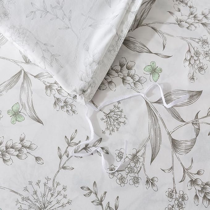 FADFAY Duvet Cover Set Twin Colorful Butterfly Bedding Vintage Botanical Comforter Cover Set Shabby Branches Bedding 100% Cotton Ultra Soft Quilt Cover with Hidden Zipper Closure 3Pcs, Twin Size
