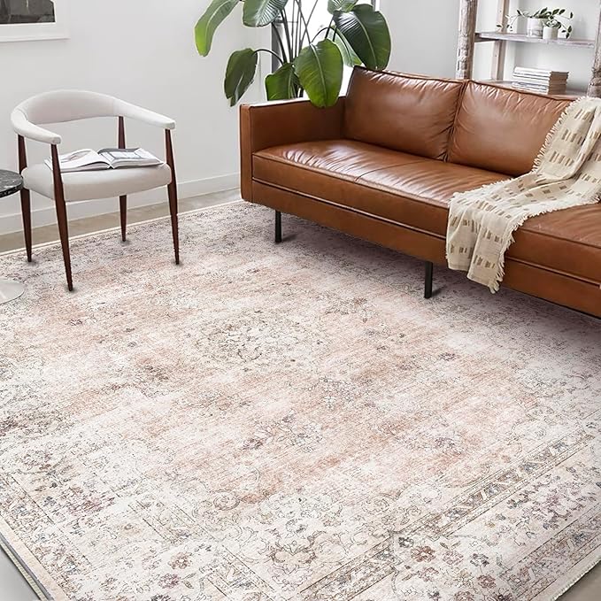 Washable Area Rug 8'x10' Retro Boho Design Non-Shedding Non-Slip Easy Care Ideal for High Traffic Areas in Living Room Bedroom Office Coffee Table Kitchen Large Carpet