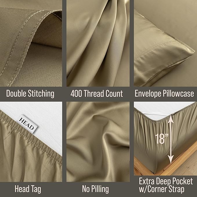 Bella Coterie 6 Piece Luxury Bamboo Viscose California King Size Sheet Set | 100% Organically Grown | Cooling for Hot Sleepers | 18" Deep Pocket | Soft & Hypoallergenic | 4 Pillowcases [Olive]