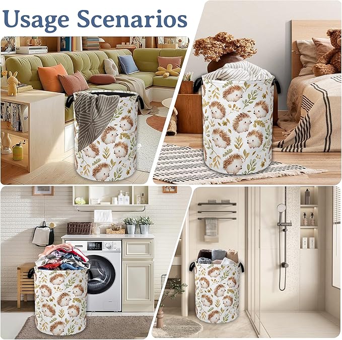 Cute Hedgehog Laundry Basket,Oxford Cloth Laundry Hamper With Handle Foldable Portable Clothes Storage Basket for Laundry Room/Bedroom/Bathroom 20.8"x16"