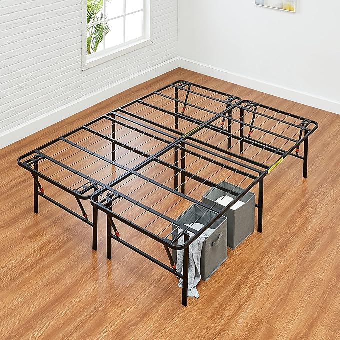 Amazon Basics Bed Frame with Storage, Foldable Metal Platform, Sturdy Steel, No Box Spring Needed, 18 Inches High, Tool-Free Setup, King Size, Black