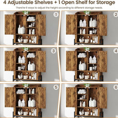 Over The Toilet Storage Cabinet, Over Toilet Organizer with 2-Door & Metal Stand, Bathroom Organizers and Storage with Adjustable Shelves for Bathroom, Restroom, Laundry, Rustic Brown