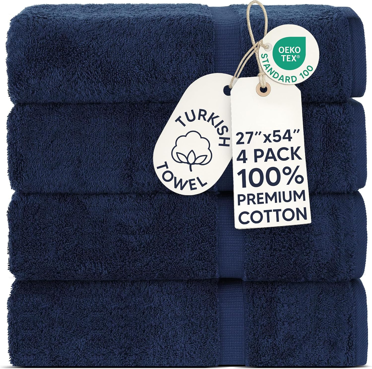 Chakir Turkish Linens 4 Piece Bath Towel Set, 100% Cotton Luxury Turkish Towels for Bathroom, Soft Absorbent Bath Towels, 27 x 54 Inches, Gray