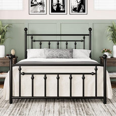 Allewie 14 Inch Full Size Metal Platform Bed Frame with Victorian Vintage Headboard and Footboard/Mattress Foundation/Under Bed Storage/No Box Spring Needed/Easy Assembly/Noise Free/Black
