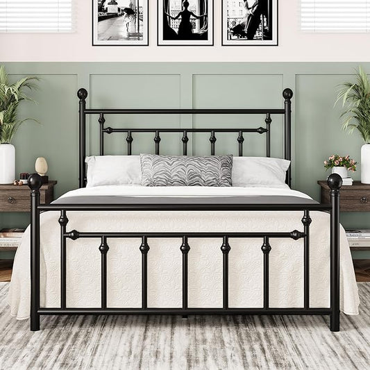 Allewie 14 Inch Full Size Metal Platform Bed Frame with Victorian Vintage Headboard and Footboard/Mattress Foundation/Under Bed Storage/No Box Spring Needed/Easy Assembly/Noise Free/Black