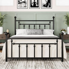 Allewie 14 Inch Queen Size Metal Platform Bed Frame with Victorian Vintage Headboard and Footboard/Mattress Foundation/Under Bed Storage/No Box Spring Needed/Easy Assembly/Noise Free/Black