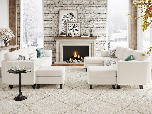 Modular Sectional Sofa, Convertible U Shaped Sofa Couch with High Density Memory Foam, Modern U Shaped Sectional Sofa, 6 Seat Comfy Modular Sofa Couch for Living Room, Beige