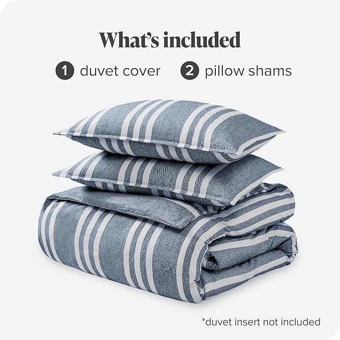 Bare Home Bedding Duvet Cover King Size - Premium 1800 Super Soft Collection - Lightweight, Cooling - Soft Breathable Bedding Duvet Cover (King, Stripe - Heathered Midnight Blue)
