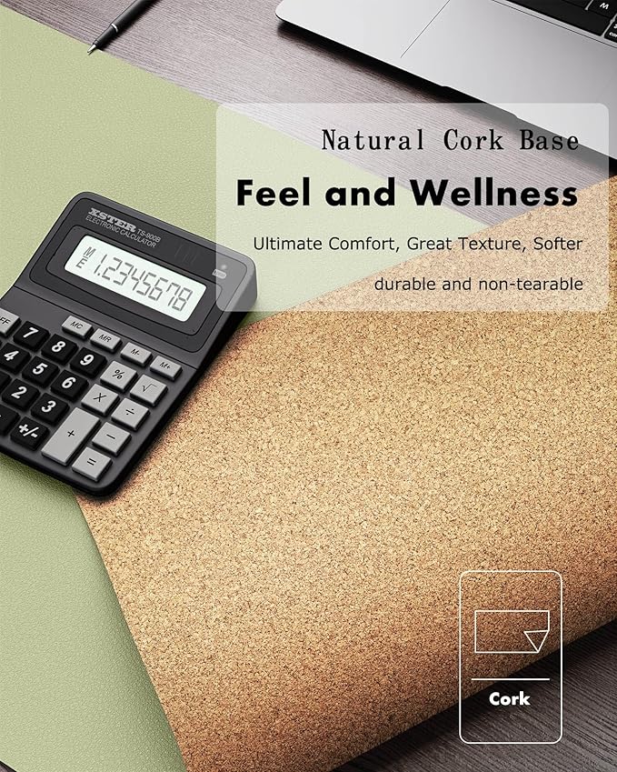 YSAGi Double-Sided Desk Pad, 31.5"x15.7" Leather Desk Mat, Eco Cork Desk Pad Protector,Large Mouse Pad,Waterproof Desk Blotter for Office/Home (Matcha Green/Cork)