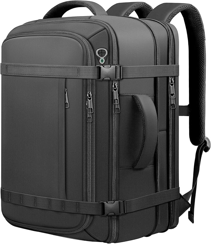 Travel Backpack,40-50L Expandable Carry On Backpack with USB Cable Port Fits 17.3 Inch Laptop Bag,Water Resistant Weekender Bag Men Women for Business Trips, College,Hiking,Daily Commuting,Black