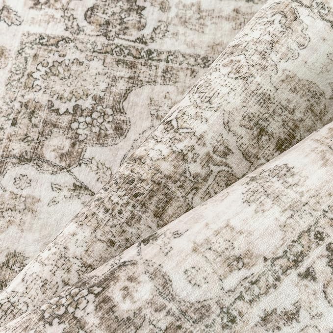 8x10 Washable Neutral Area Rug Brown Vintage Living Room Bedroom Carpet Non-Slip Soft Low Pile Floral Indoor Large Throw Rug for Dining Room Office