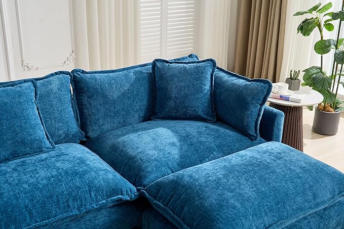 SoarFlash Chenille Sectional Sofa Ottoman,Blue