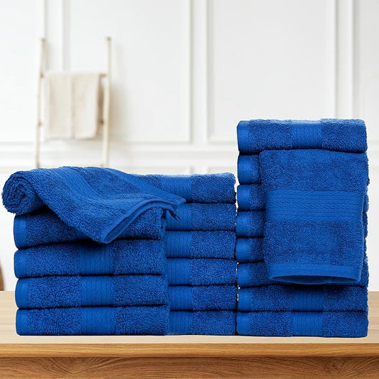 Ample Decor Wash Cloths, 600 GSM 100% Cotton Soft Absorbent Ideal for Bathroom, Pool, Spa - Set of 20, Navy Blue