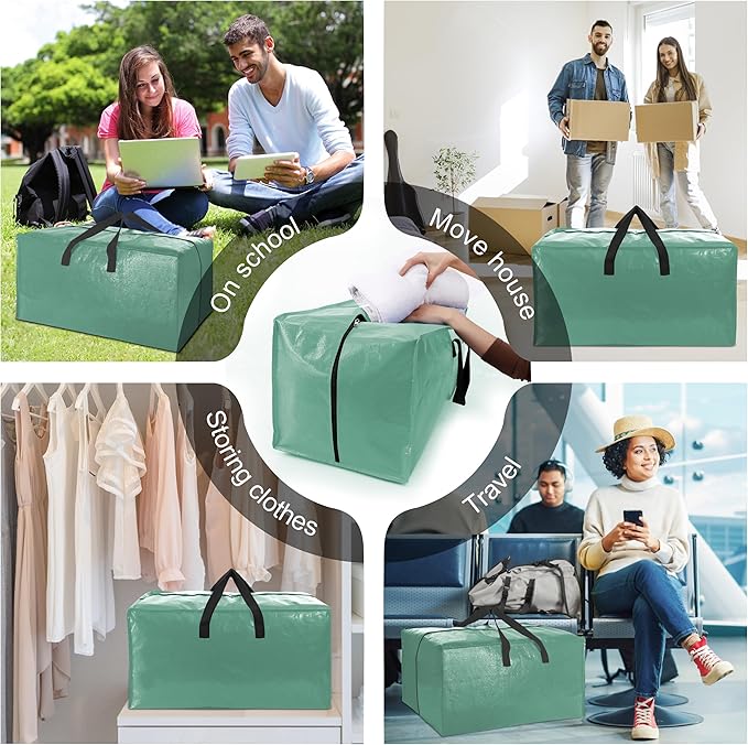 6 Pack Heavy Duty Extra Large Moving Bags W/Backpack Straps - Strong Handles & Zippers, Storage Totes For Space Saving, Fold Flat, Alternative to Box and Bin (40 gal, Teal)