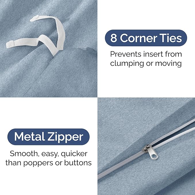 CGK Unlimited Duvet Cover Twin/Twin XL Size Set - Extra Soft Duvet Cover 68 x 90 with 1 Pillow Sham - Hotel Quality, Fade Free w/Zipper Closures & Ties - Bedding and Bed Linens Set (Heathered Blue)