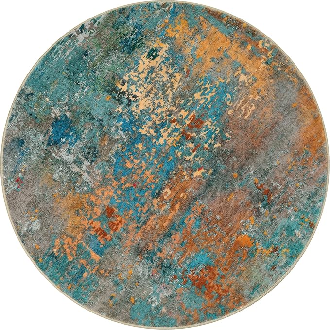 Lahome Modern Abstract 6ft Round Rug - Colorful Living Room Rug Soft 6x6 Circle Rugs for Dining Room Bedroom Non Slip, Contemporary Indoor Floor Carpet for Nursery Coffee Table Home Office Decor