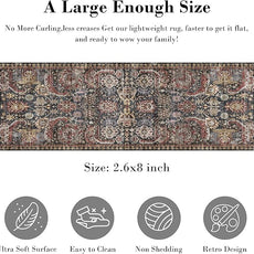 RUGSURE Washable Area Rugs - Perfect for Living Room, Bedroom, Kids Room, Nursery - Stain & Water Resistant Non-Slip, Pet & Child Friendly, Vintage Tribal Area Rugs (Rust, 2'6'' x 8')