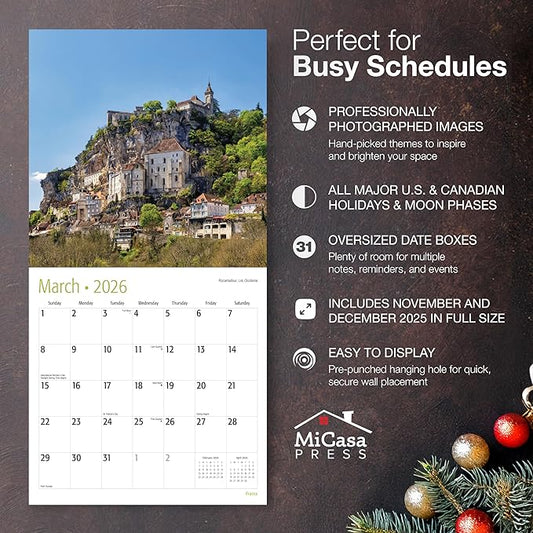 MICASA PRESS France 2026 Wall Calendar 12 Month | 12" x 24" Open | Thick & Sturdy Paper | Holiday Gift | Europe Travel Calendar 2026
