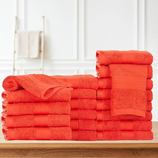 Ample Decor Wash Cloths Pack of 20, Oeko Tex Certified 600 GSM 100% Cotton Soft Absorbent, Premium Quality Durable Machine Washable, Ideal for Bathroom, Pool, Hotel, Spa – Orange