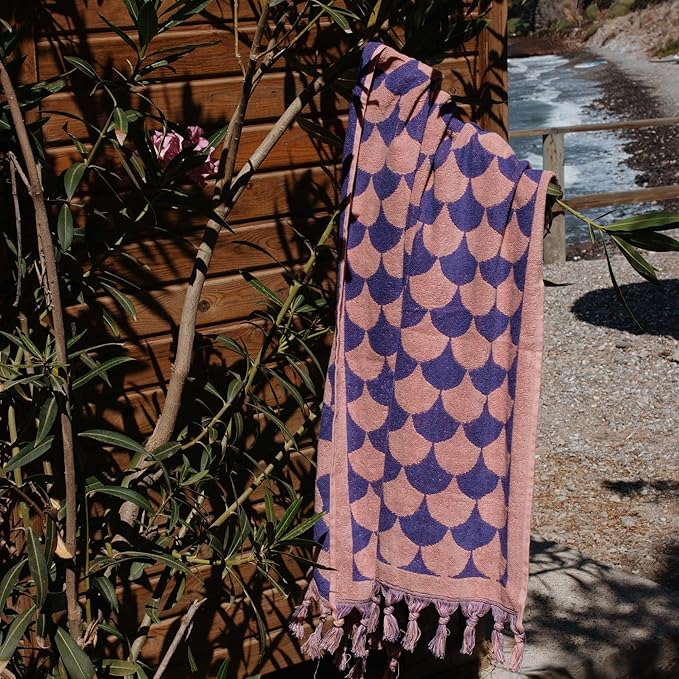 sea me at home 100% Turkish Cotton Bath, Beach, and Pool Towel with Unique Design - 31x62 Inches (Amethyst Shores)