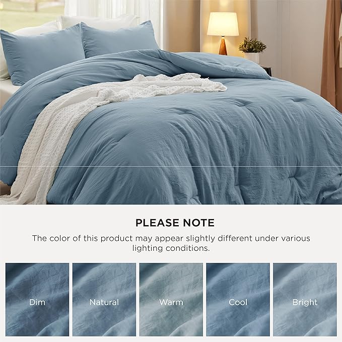 Bedsure Twin/Twin XL Comforter Set, Grayish Blue Prewashed Bedding for All Seasons, 2 Pieces GentleSoft™ Warm Down Alternative Bed Set, 1 Lightweight Comforter (68"x88") and 1 Pillowcase (20"x26")