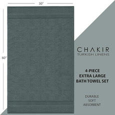 Chakir Turkish Linens | Hotel & Spa Quality 100% Cotton Luxury Turkish Towels | Soft & Absorbent (30x60 Inches Extra Large Bath Towels, Set of 4 - Dark Gray)