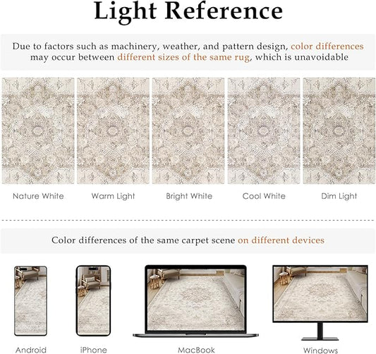 Beige Area Rug 4x5 Washable Vintage Carpet Entryway Office Soft Retro Kitchen Low Pile Thin Door Mat Non Slip Oriental Medallion Throw Small Rug for Bathroom Bedroom Dining Living Room