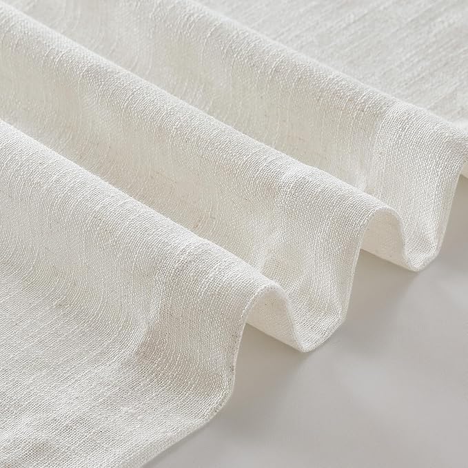 Cream Ivory Pinch Pleat Linen Short Curtains 54 Inch Long for Kitchen Pleated Hooks Rings Back Tab Light Filtering Boho Farmhouse Semi Sheer 54 Inch Curtain for Dining Room Bedroom Small Window