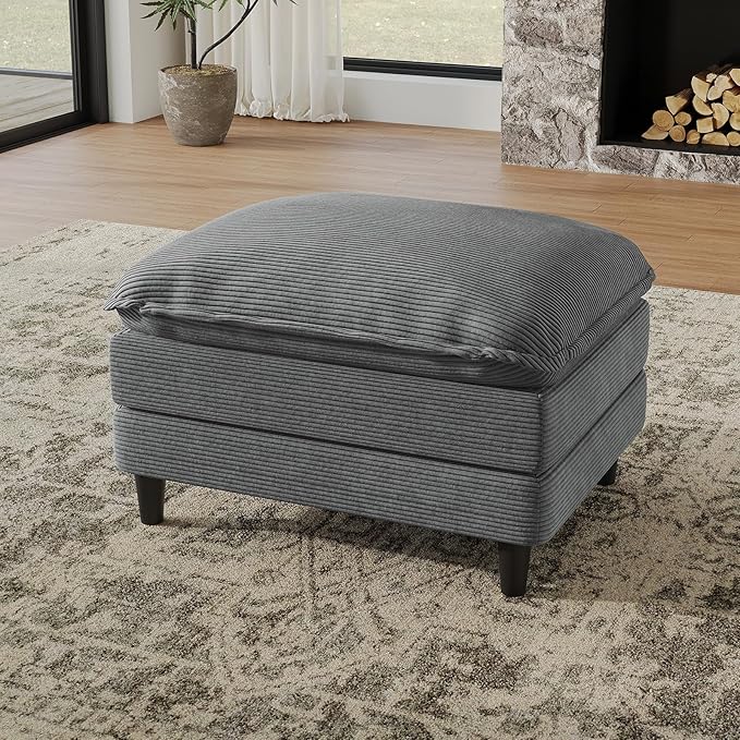 Ottoman for Modular Sectional Sofa, Ottoman Seat for Convertible Sectional, Single Sofa Couch for Living Room, Bedroom, Apartment, Corduroy, Gray