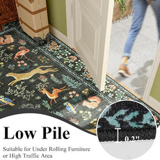 DUKINO 4x6 Rug, Washable Animal Area Rug with Non Slip Vintage Design, Indoor Soft Low Pile Carpet for Bedroom, Nursery, Dining Room, Farmhouse, Playroom, Black