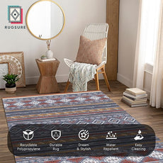 RUGSURE Washable Area Rugs 6' x 9' - 1/6 Thick - Moroccan-Inspired -Stain & Water Resistant Non-Slip - Resistant Rug for Living Room, Bedroom, Nursery, Pet & Child Friendly (Blue and Red)
