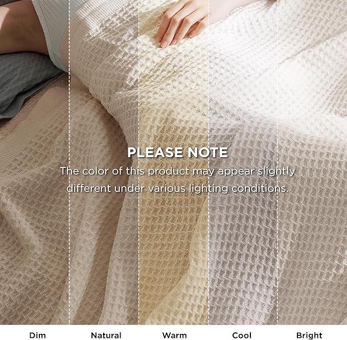Bedsure Gentlesoft 100% Cotton Large Throw Blanket for Couch 50x70 inches - Breathable and Soft, Waffle Weave Throw Blanket for Office, Light Beige
