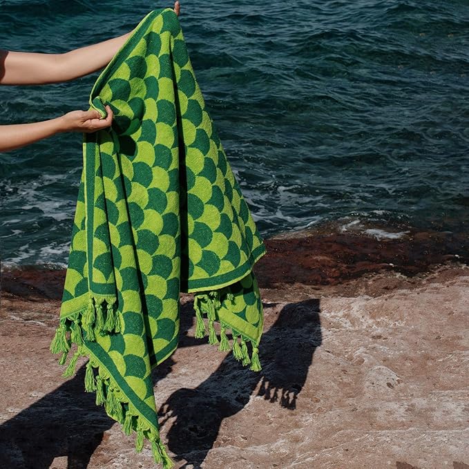 sea me at home 100% Turkish Cotton Bath, Beach, and Pool Towel with Unique Design - 31x62 Inches (Ocean Moss)