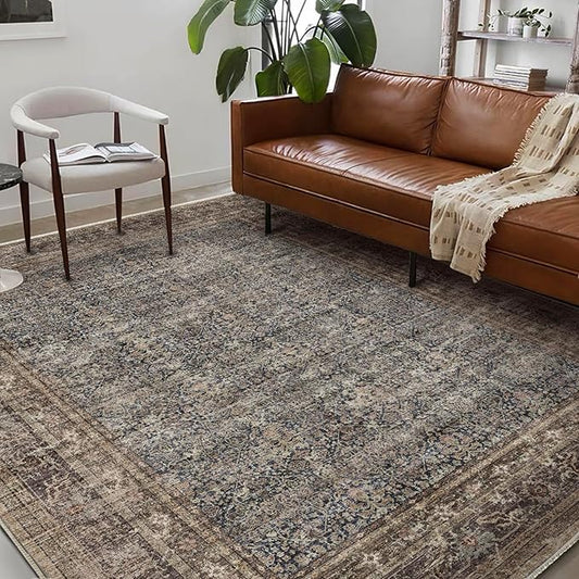 Washable Area Rug 10'x14' Boho Design Non-Shedding Easy Care Ideal for High Traffic Areas in Living Room Bedroom Office Coffee Table Kitchen Large Carpet